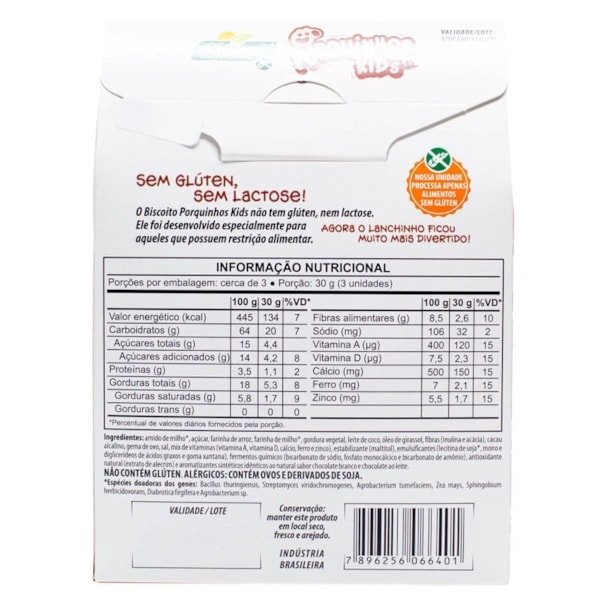 Porquinhos Kids Sabor Chocolate Duo S/ Glúten 100G Natural Life