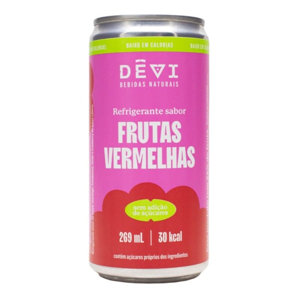 Refrigerante Natural Sabor Frutas Vermelhas Zero Açúcar Lata 269ml Dêvi