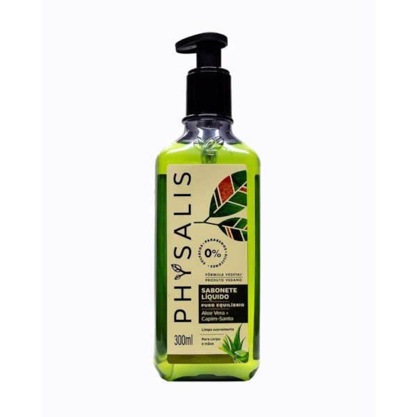 Sabonete Líquido Aloe Vera + Capim Santos Puro Equilíbrio Vegano 300ml Physalis