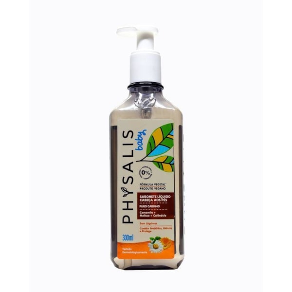 Sabonete Líquido Baby Camomila + Melissa + Calêndula Carinho dos Pés a Cabeça Vegano 300ml Physalis