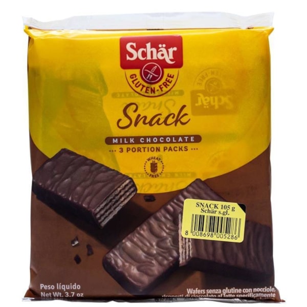 Snack de wafer cobertas com fina camada de chocolate s/ glúten 105g Schär