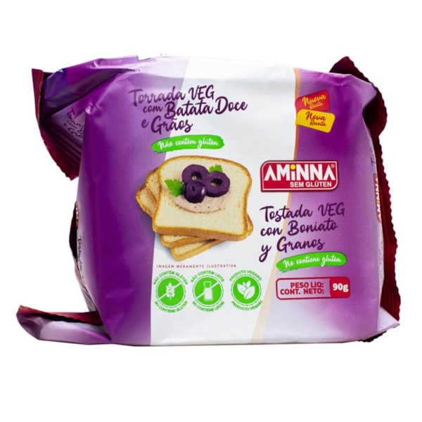 Torrada Veg Sg Com Batata Doce E Grãos 90g Aminna