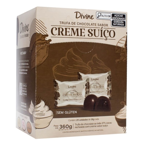 Trufa De Chocolate Ao Leite Recheada Com Creme Sabor Suiço Display 20X18g Divine