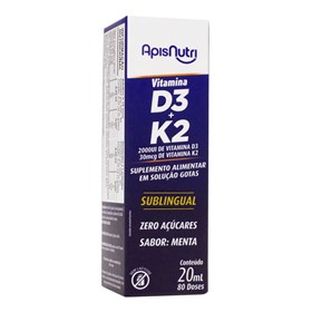 Vitamina D3 + K2 Em Gotas Sublingual Sabor Menta 20ml Apisnutri