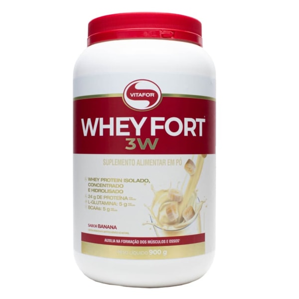 Whey Fort 3W Sabor Banana Pote 900g Vitafor