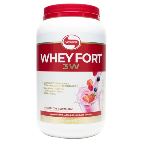 Whey Fort 3W Sabor Frutas Vermelhas Pote 900g Vitafor