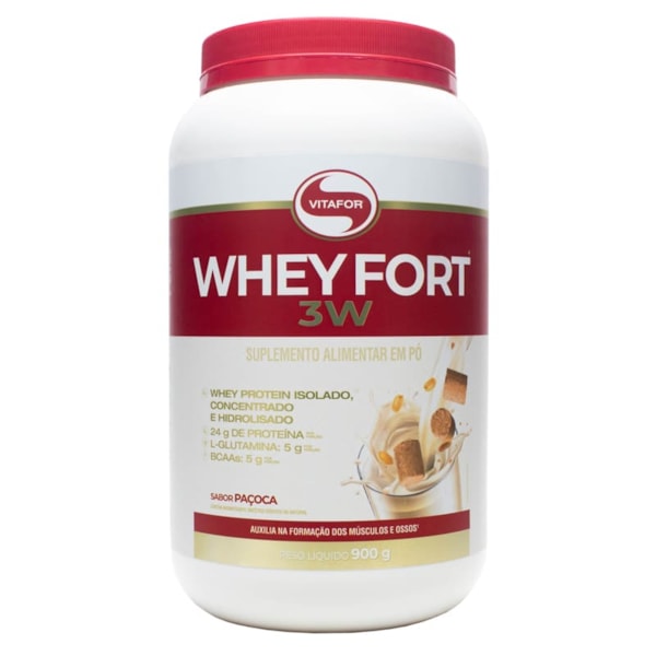 Whey Fort 3W Sabor Paçoca Pote 900g Vitafor